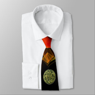 ST.GEORGE,DRAGON Red Orange Yellow Fractal Swirls Tie