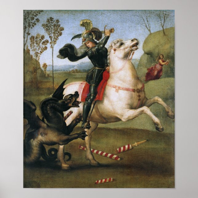 St. George Fighting Dragon, Raphael Fine Art Poster (Front)
