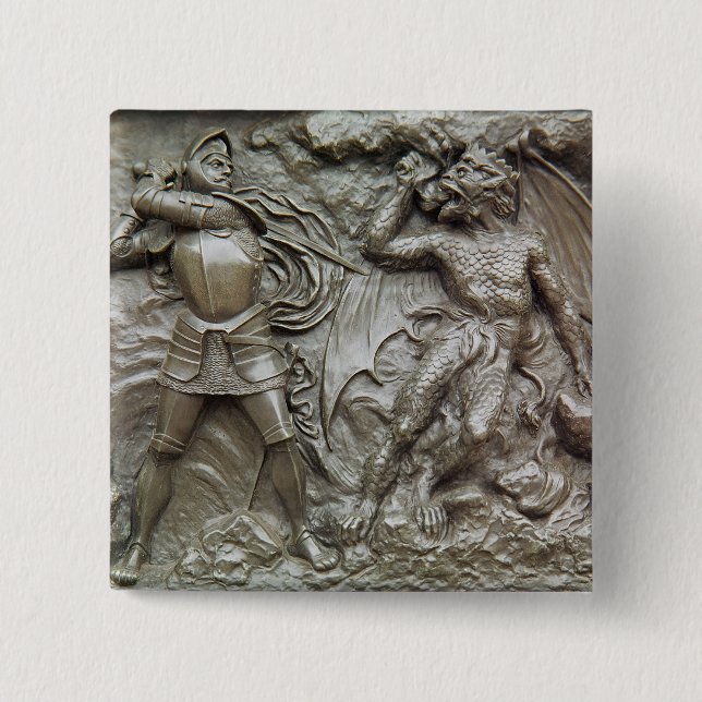 St. George Fighting the Dragon 2 Inch Square Button (Front)