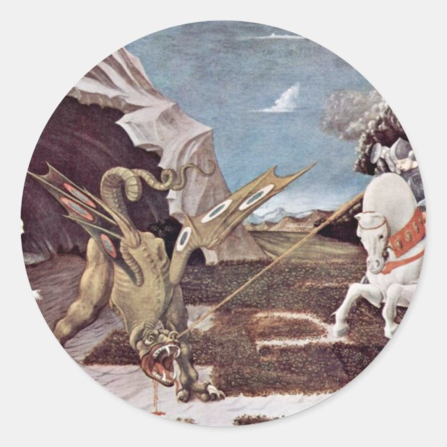 St. George Fighting The Dragon By Uccello Paolo Classic Round Sticker (Front)
