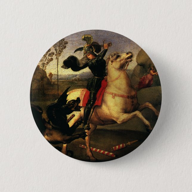 St. George Fighting the Dragon, Raphael, Raffaello 2 Inch Round Button (Front)