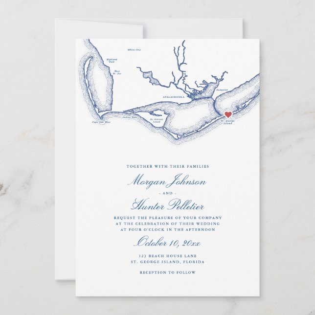 St. George Island All-in-One Blue QR Code Wedding Invitation (Front)