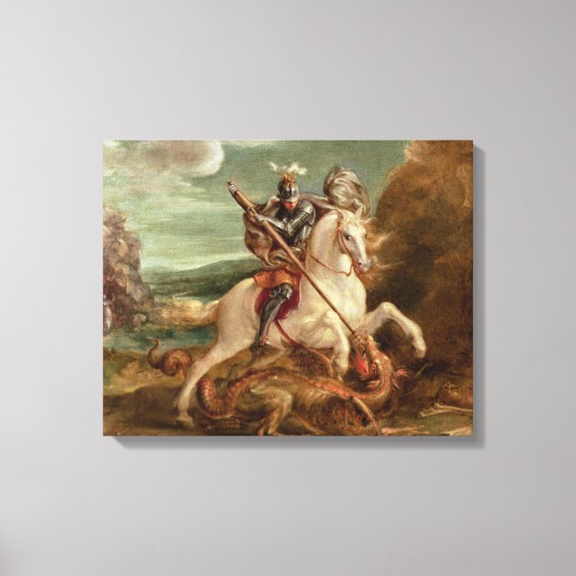 St. George slaying the dragon, (oil on panel) Canvas Print (Front)