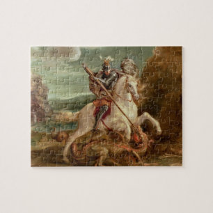 St. George slaying the dragon, (oil on panel) Jigsaw Puzzle