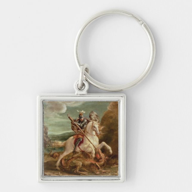 St. George slaying the dragon, (oil on panel) Keychain (Front)