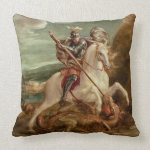 St. George slaying the dragon, (oil on panel) Throw Pillow