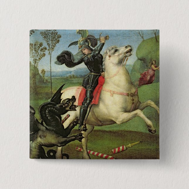 St. George Struggling with the Dragon 2 Inch Square Button (Front)
