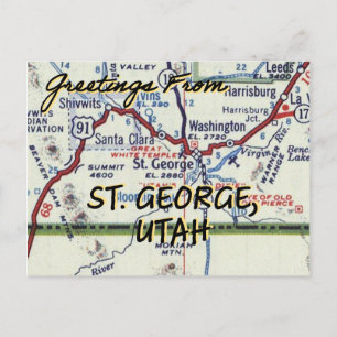 St. George Utah Vintage Map Postcard