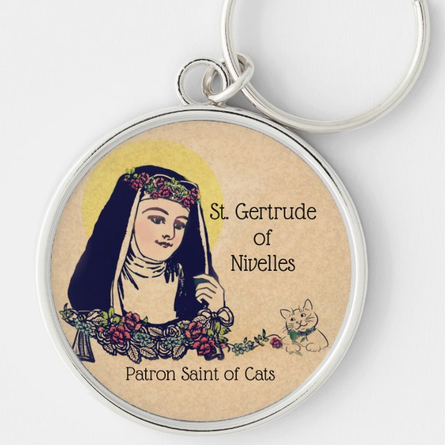 St. Gertrude of Nivelles Patron Saint of Cats Keychain (Front)