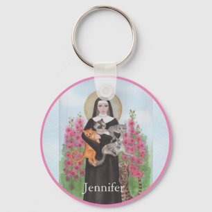 St. Gertrude Patron Saint of Cats Folk Art Keychain