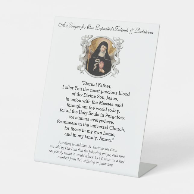St. Gertrude Prayer for Poor Souls Catholic Pedestal Sign (Front)