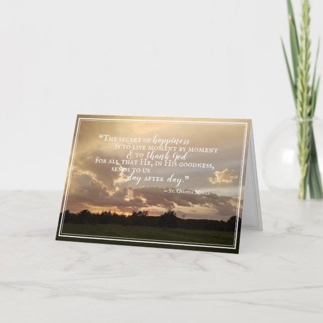 St. Gianna Happiness Quote Sunset Photo Art Holiday Card (Front)