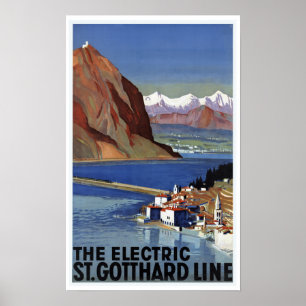 St.Gotthard Line Switzerland - Vintage Travel Poster