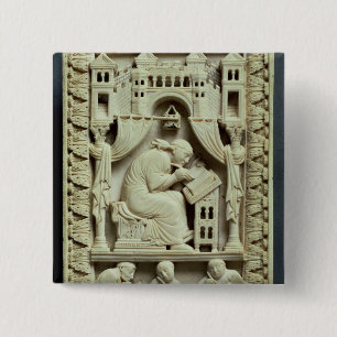 St. Gregory writing with scribes below 2 Inch Square Button