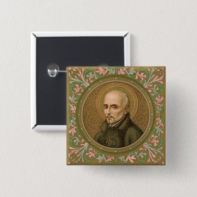 St. Ignatius Loyola (BK 050) 2 Inch Square Button (Front & Back)