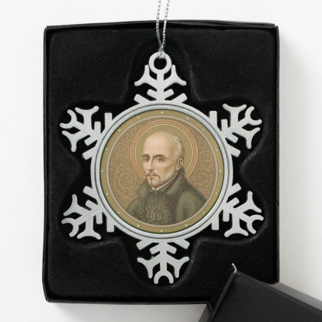 St. Ignatius Loyola (BK 050) Snowflake Pewter Christmas Ornament (Box)