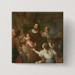 St. Isidore and the Miracle at the Well 2 Inch Square Button
