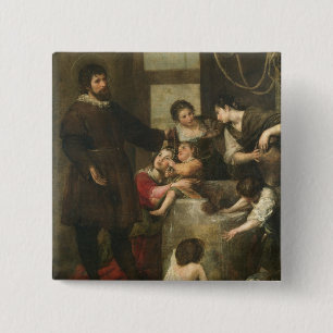 St. Isidore saves a child that had fallen in a wel 2 Inch Square Button