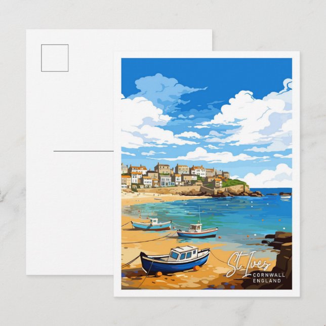 St Ives Cornwall England Travel illustration Postcard (Front/Back)
