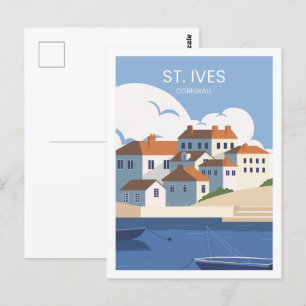 St Ives Cornwall Famous Travel Place Illustration Postcard