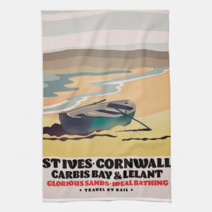 St Ives Cornwall Travel Poster Kitchen Towel