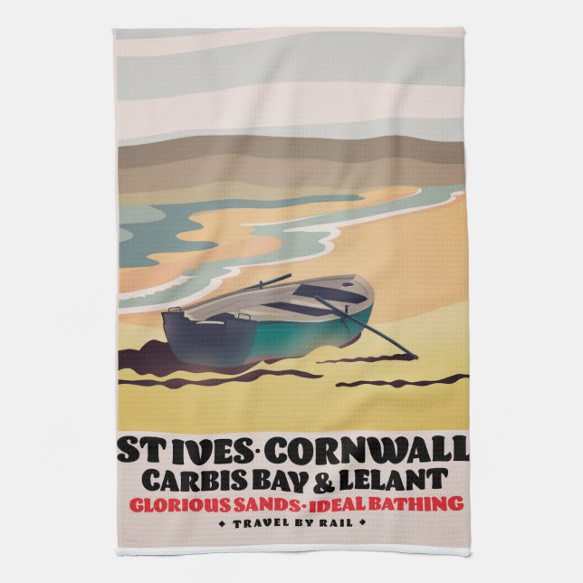 St Ives Cornwall Travel Poster Kitchen Towel (Vertical)