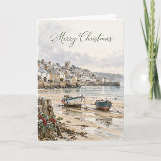 St Ives Harbor Christmas Watercolour Holiday Card