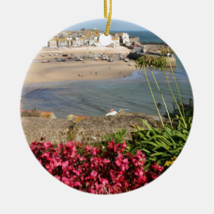 St Ives Harbour Pink Flowers Ceramic Ornament
