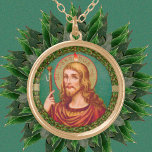 St. James the Greater (JMAS 04) Gold Plated Necklace<br><div class="desc">Image Credit (JMAS 04): Antique image of St. James the Greater from a late 19th century devotional print in chromolithography with gilt accents originally published by Josef Müller, Art Publisher, Munich, Germany, from the designer’s private collection of religious ephemera. The image is one of twelve in the publisher’s Apostle Series...</div>