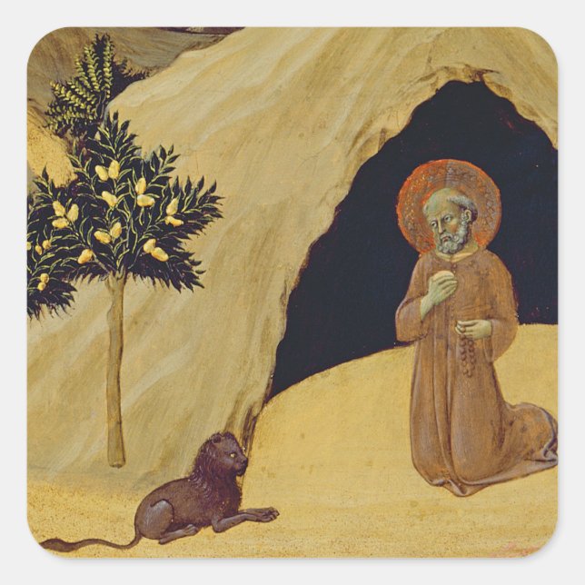 St. Jerome with the lion, 1436 (tempera on panel) Square Sticker (Front)