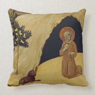 St. Jerome with the lion, 1436 (tempera on panel) Throw Pillow
