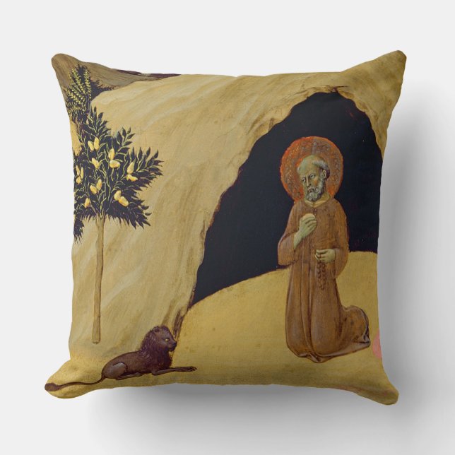 St. Jerome with the lion, 1436 (tempera on panel) Throw Pillow (Front)
