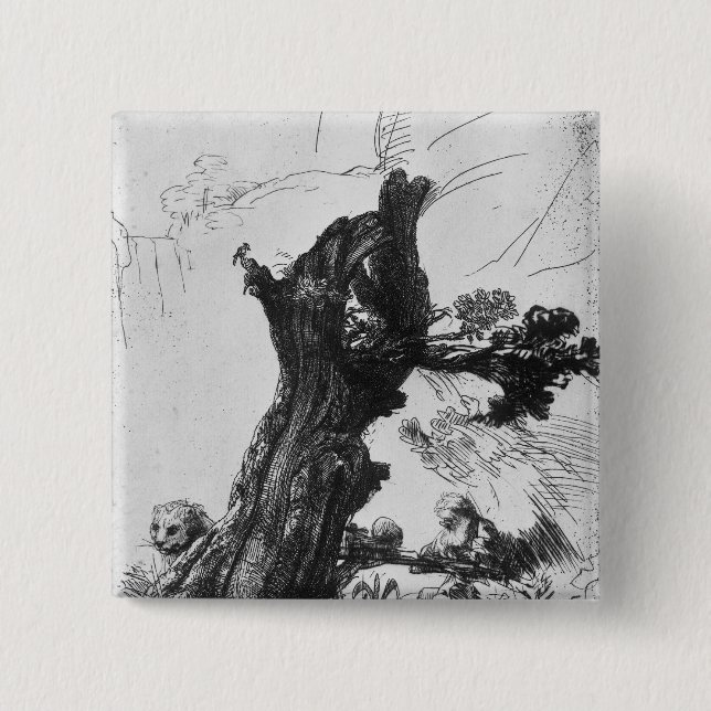St. Jerome Writing, 1648 2 Inch Square Button (Front)