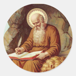 St. Jerome writing Scripture with lion Classic Round Sticker