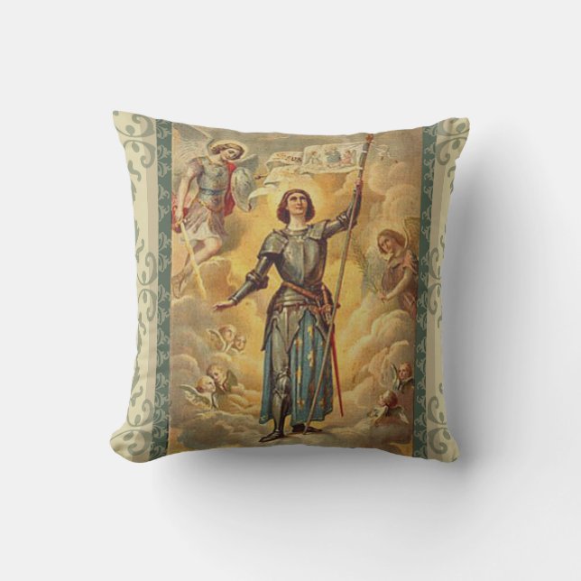 St. Joan of Arc St. Michael Angels Soldier Throw Pillow (Front)
