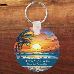 St John Beach Vacation Keychain