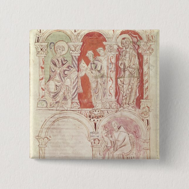St. John Cassian writing and monks offering 2 Inch Square Button (Front)