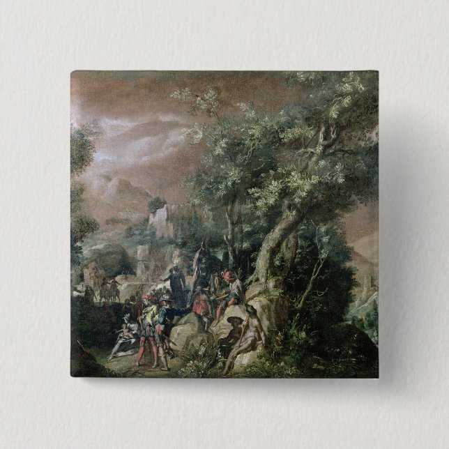 St. John the Baptist Preaching (oil on canvas) 2 Inch Square Button (Front)