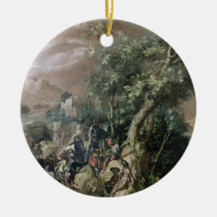 St. John the Baptist Preaching (oil on canvas) Ceramic Ornament