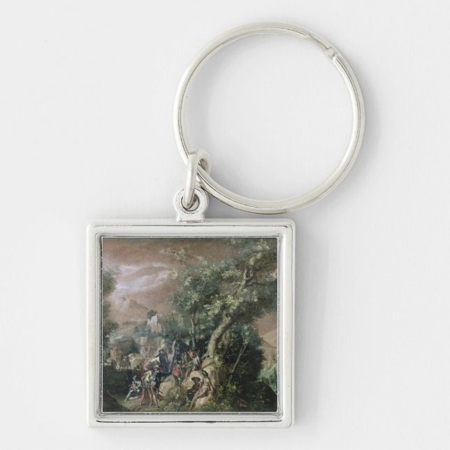 St. John the Baptist Preaching (oil on canvas) Keychain (Front)