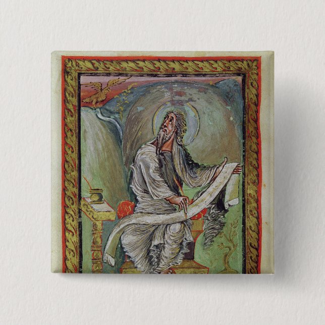St. John the Evangelist, from the Ebbo Gospels 2 Inch Square Button (Front)
