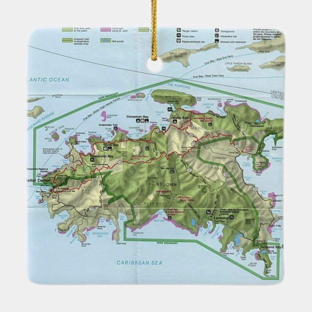 St. John USVI Map Ceramic Ornament (Back)