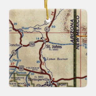 St. Johns Arizona Vintage Map Ceramic Ornament