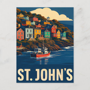 🐟 ST. JOHN'S — Colourful Coastal Hills & Fishing Postcard