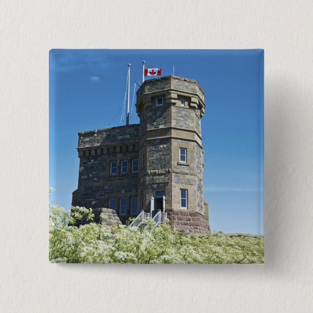 St. John's, Newfoundland, Canada, Cabot Tower, 2 Inch Square Button (Front)