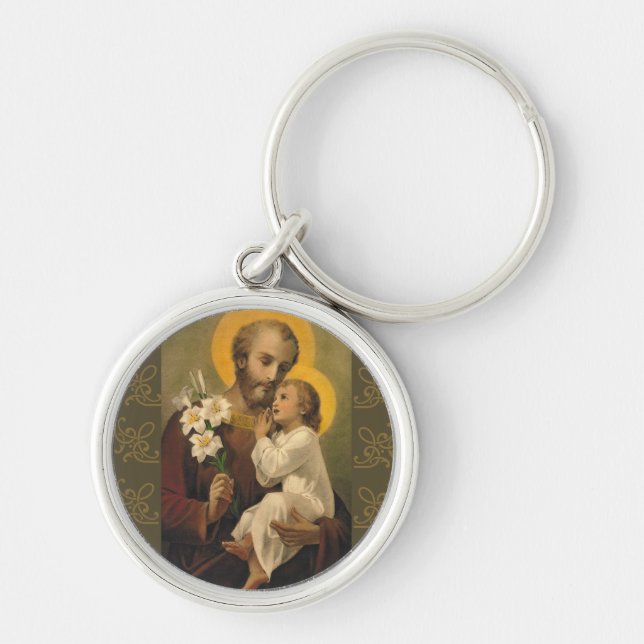 St. Joseph Baby Jesus Lily Keychain (Front)