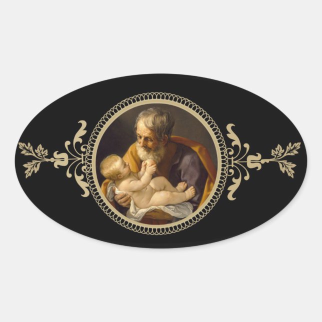 St. Joseph & Baby Jesus Oval Sticker (Front)
