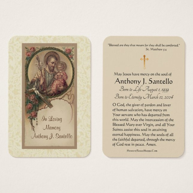 St. Joseph Catholic Funeral Memorial Holy Card - (Front & Back)