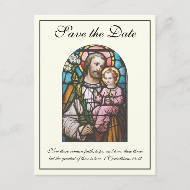 St. Joseph Catholic Wedding Save the Date Announcement Postcard (Front)