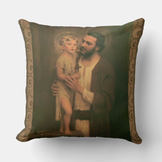 St. Joseph & Child Jesus C. Bosseron Chambers Throw Pillow (Front)